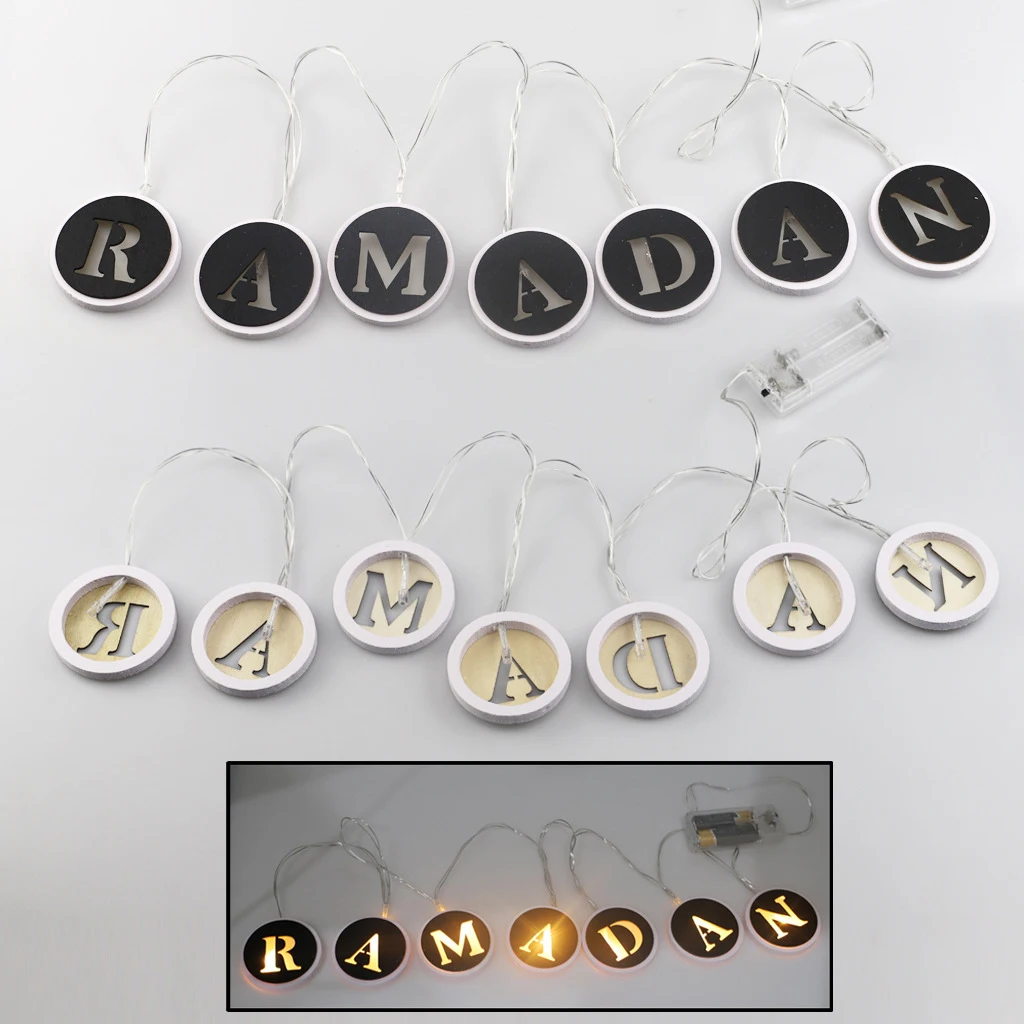 

Ramadan LED String Light Decoration Wooden Hollow Letters Pendant For Ramadan Eid Mubarak Home Decor