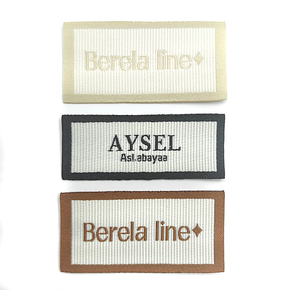 Luxury Woven Labels for Clothing Cut and Fold Textured Damask Embroidery Label Woven Neck Tags Sew on Collar
