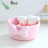 Cute Cartoon Storage Baskets Woven Cotton Rope Desktop Jewelry Cosmetics Snacks Sundries Key Kid Toys Organizer Bins 2