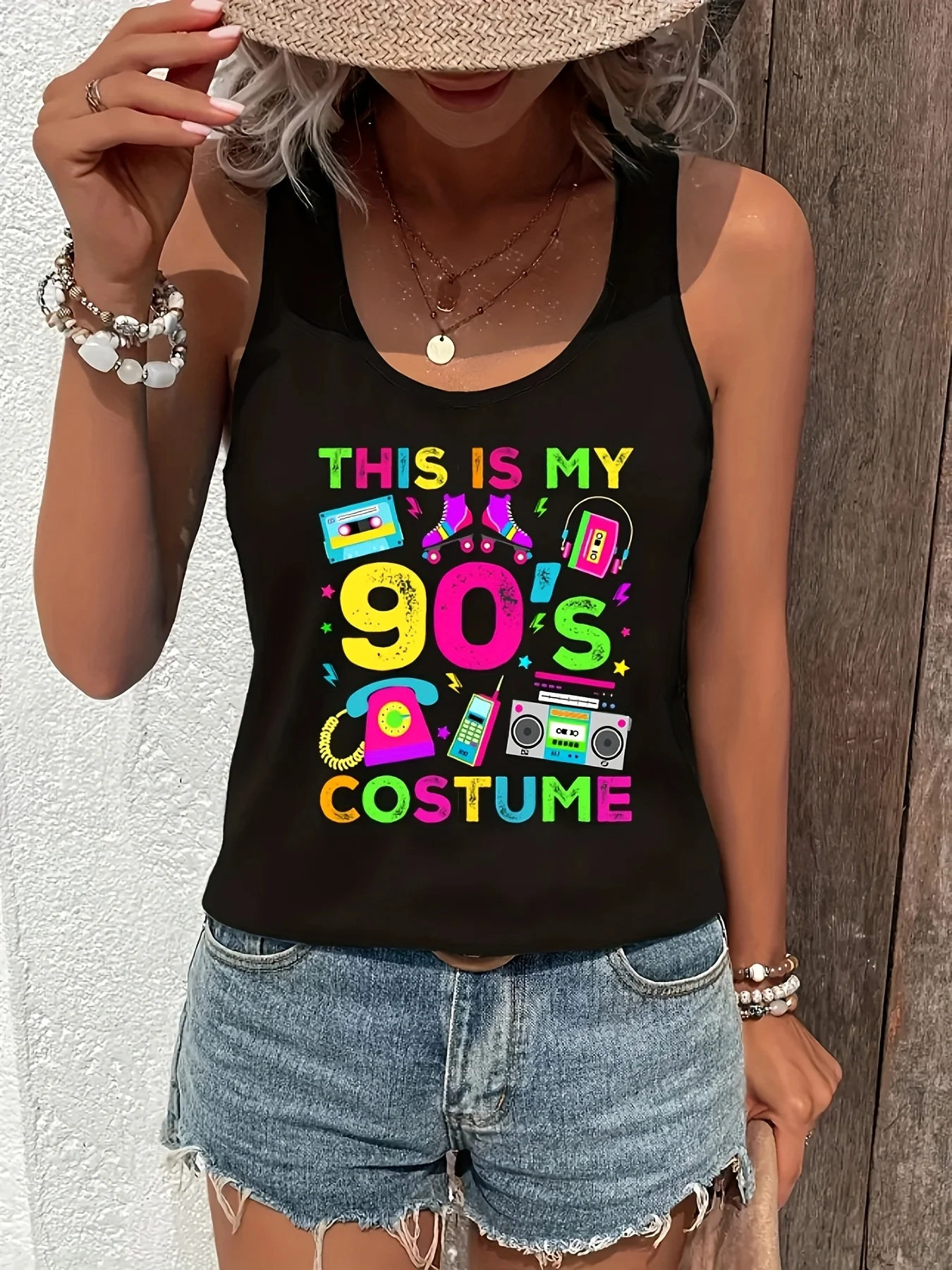 printed Summer women's loose and personalized dream catcher mesh printed vest top T-shirt comfortable sleeveless 1