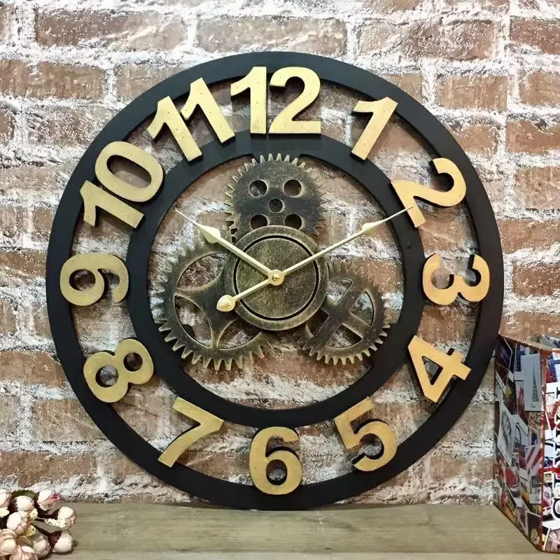 3D Retro Industrial Style Wall Clock European Wood Home Wall Watch Decoration For Living Room Office Bar Art Decor Horologe wall clock,3d wall clock