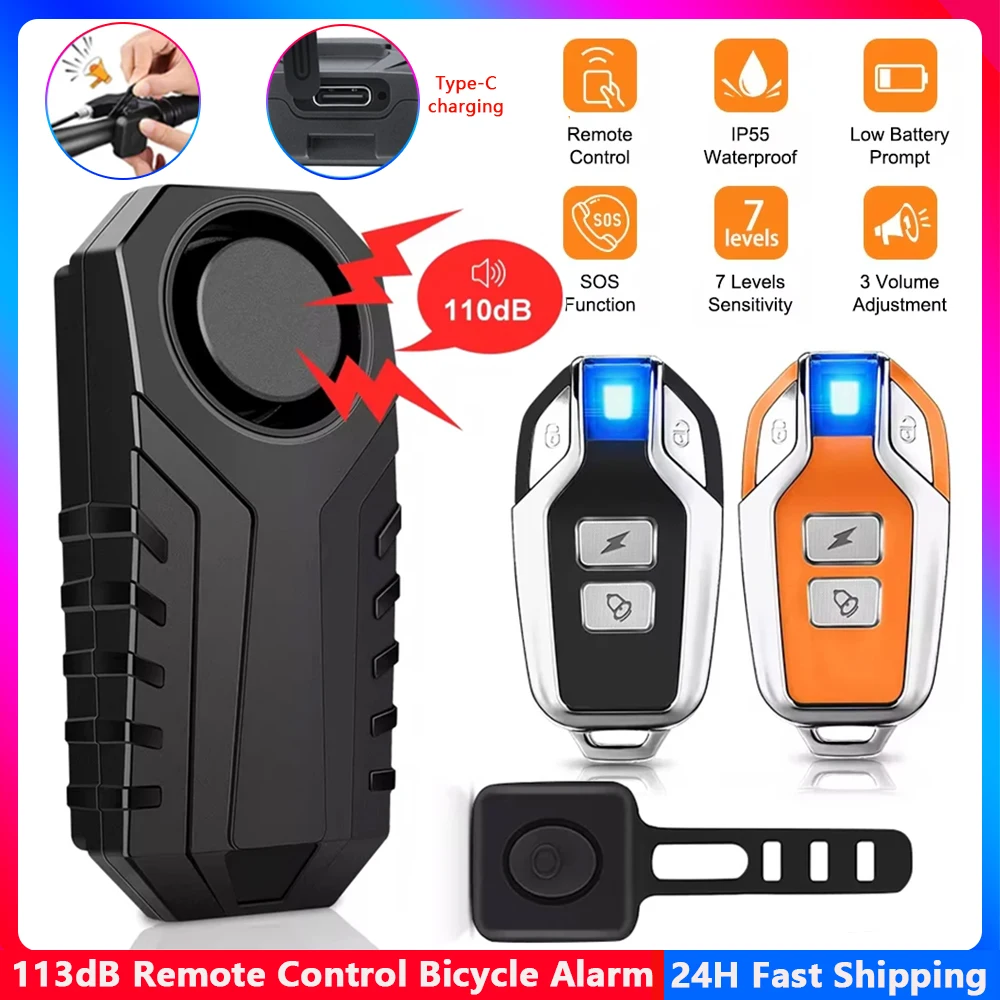 Hollarm Wireless Bicycle Vibration Alarm IP55 Waterproof Motorcycle Alarm Remote Control Anti-theft Bike Detector System