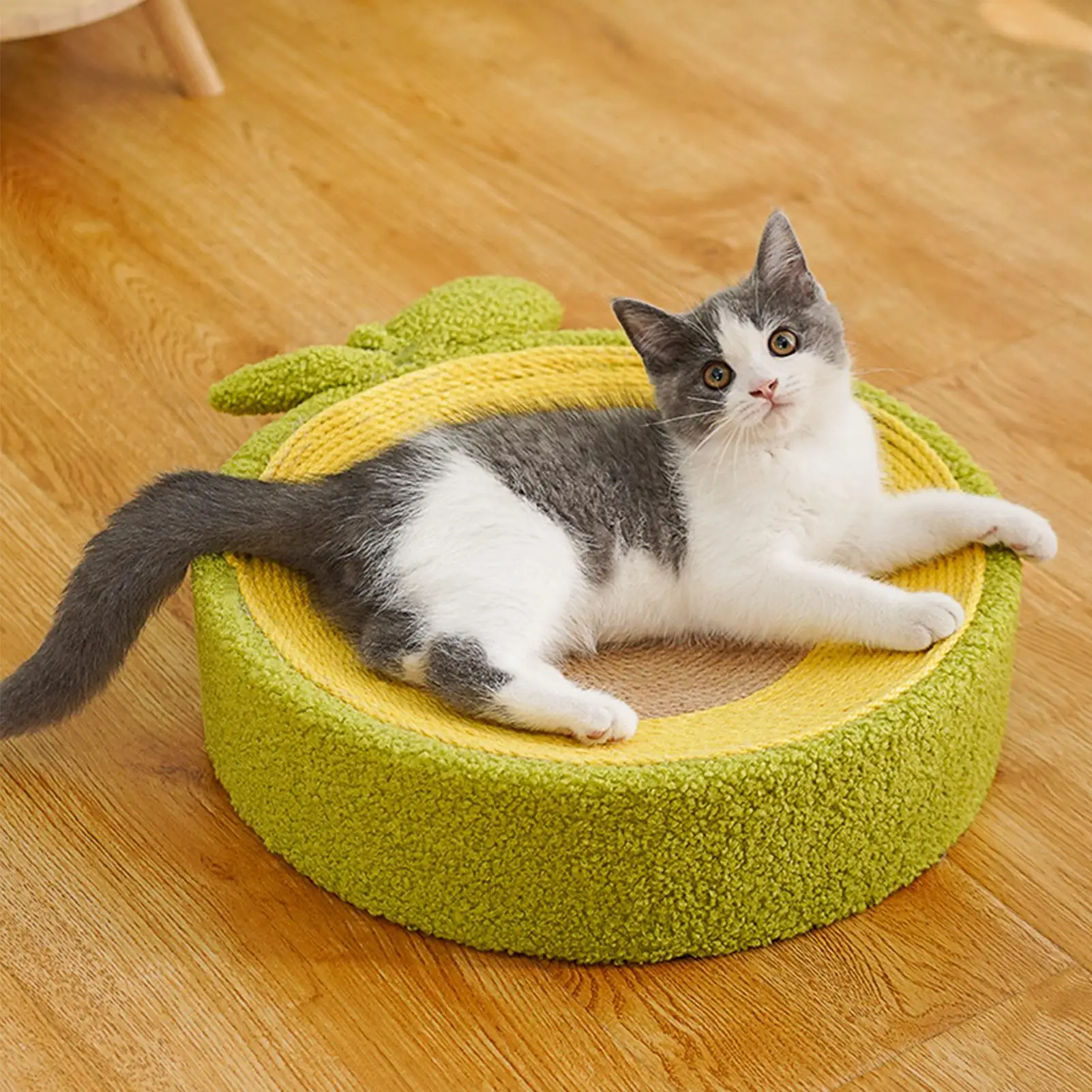 

ADECHOO-Cat Scratcher Bed, 3 in 1, Designed with Cute Avocado Cardboard, Lounge Bed for Furniture Protection