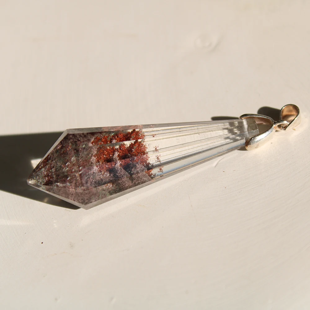 Hand Carved Natural Beautiful Garden Ghost Phantom Quartz Gemstone Crystal Healing Pendulum Pendant For Gift 2