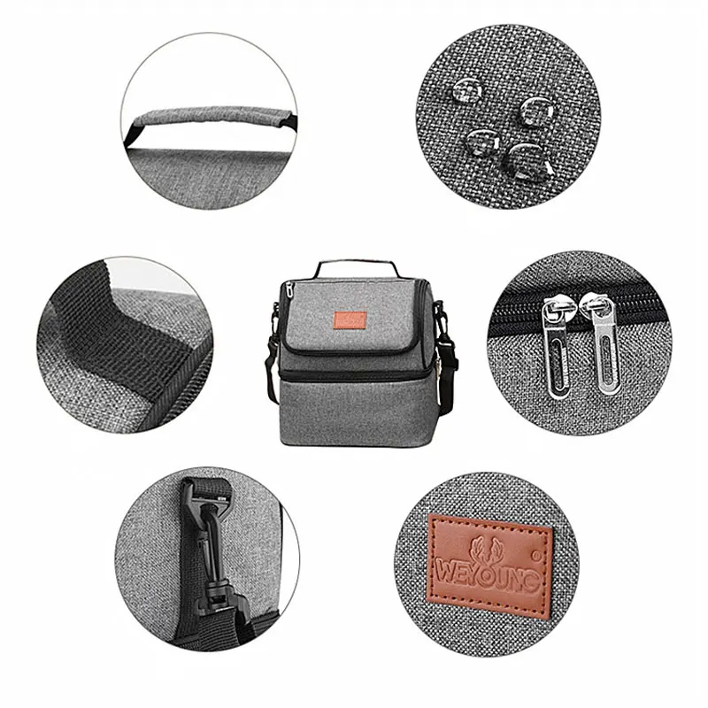 Multifunction Double-Deck Cooler Lunch Box Portable Insulated Food Oxford Fabric Lunch Bag for Work Travel Picnic Bags Tote Bag