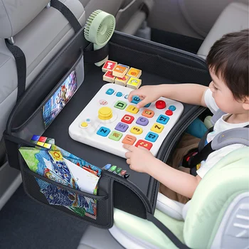 Vassoio per Sedile Posteriore Auto per Seggiolino di Sicurezza per Bambini, Tavolino da Viaggio Impermeabile, Organizzatore con Portaoggetti e Porta Giocattoli per Bambini