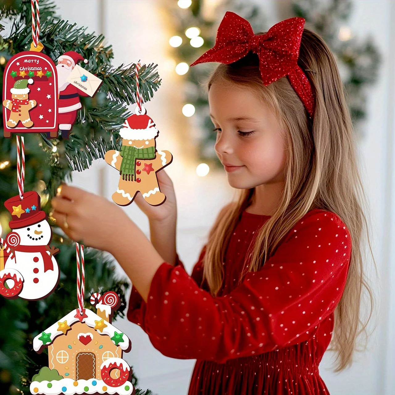 10Pcs Christmas Wooden Pendants Santa Claus Xmas Tree Hanging Ornaments Home Party Christmas Decor New Year Gifts