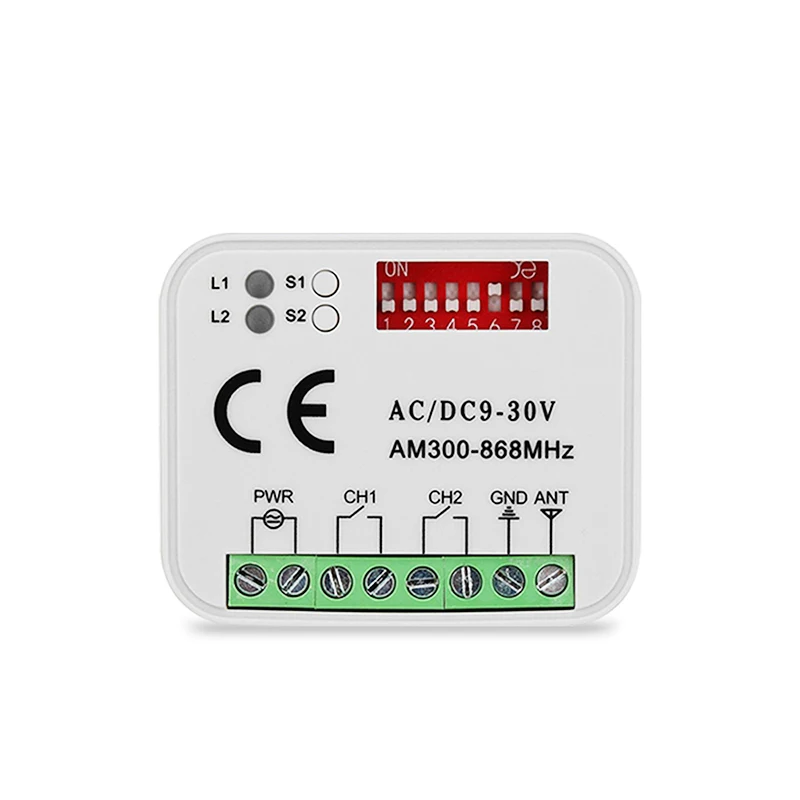 Récepteur Universel Pour Porte De Garage Clickinline - Fréquences 300-868 MHz - 2 Canaux - 12V/24V - Compatible Télécommandes 433/868 MHz