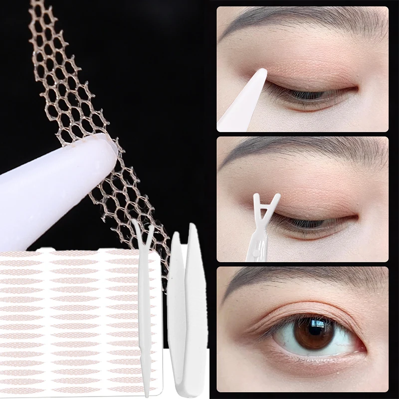 

Gauze Lace Mesh Double Eyelid Tape SelfAdhesive Transparent Natural Eyelid Sticker Waterproof For Big Eye Tool Clear Beige Strip