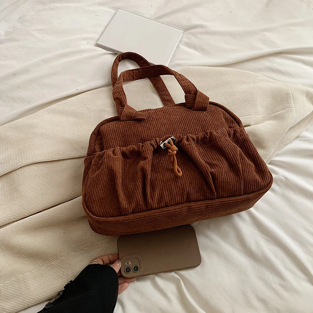 Corduroy Women Shoulder Bag with Interior Pocket for Work Travel