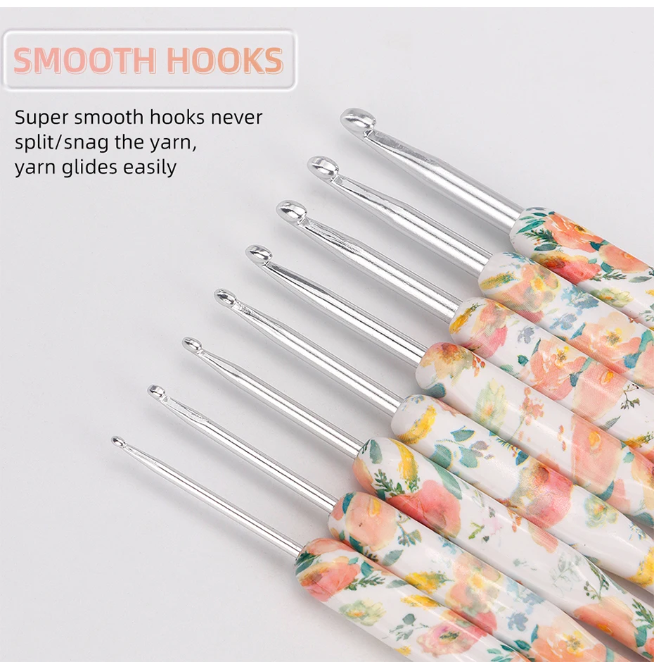 8 Size Crochet Hooks Set, MultiColor, 2(B)-6mm(J) Ergonomic Crochet Hooks with Case for Arthritic Hands, Crochet Lovers Gift