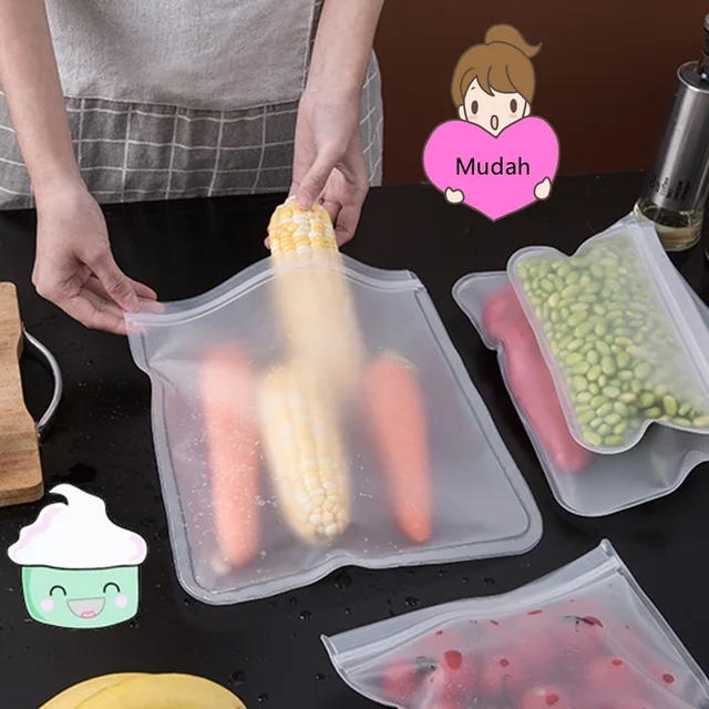 Accessoires de cuisine, sac en Silicone pour fruits et légumes, sac scellé réutilisable pour conservation des aliments au réfrigérateur, sac à fermeture éclair pour le stockage des aliments 1