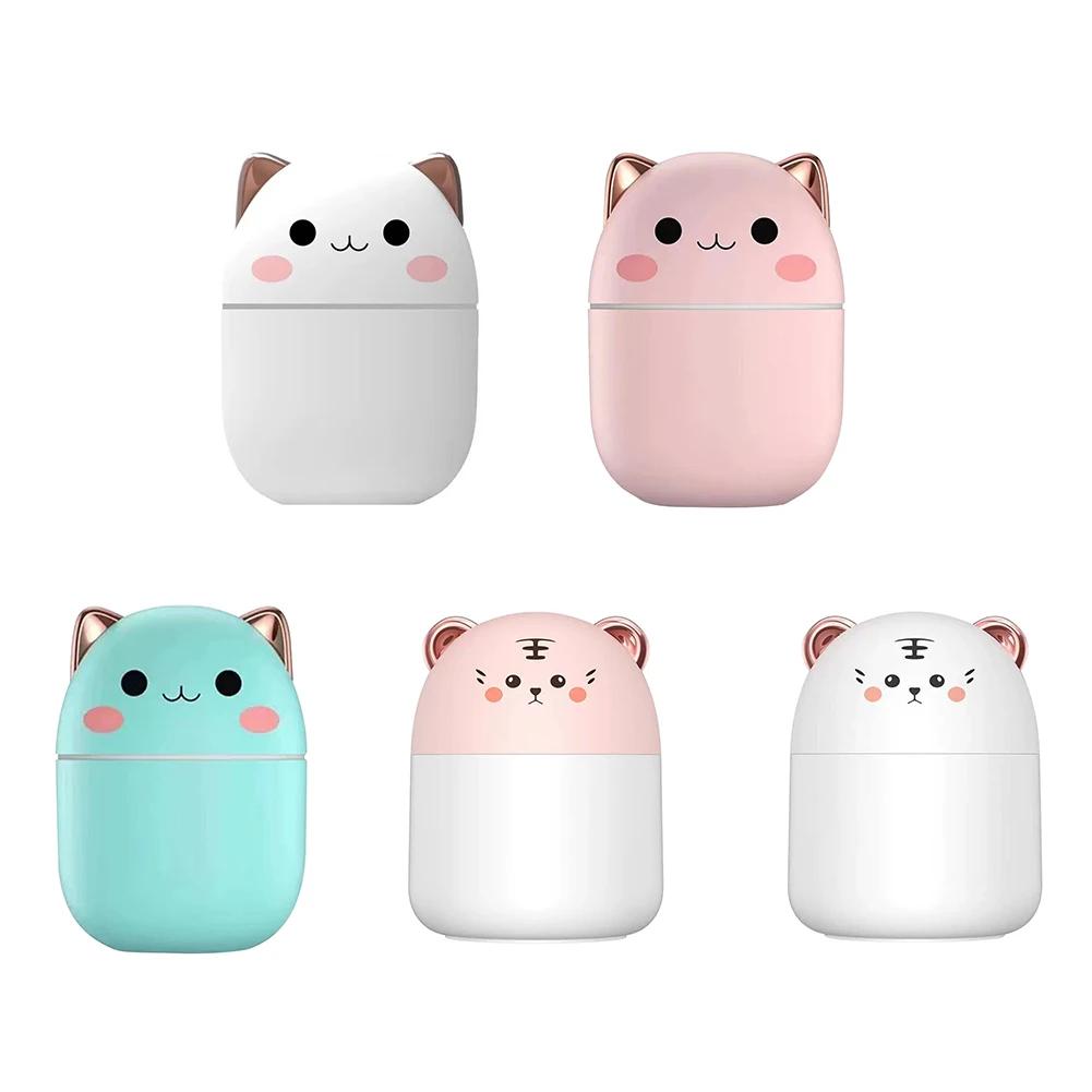 250ml Mini Air Humidifier Cute Aroma Diffuser with Night Light USB Mute Purifier Cool Mist Maker for Home Bedroom Desktop Car