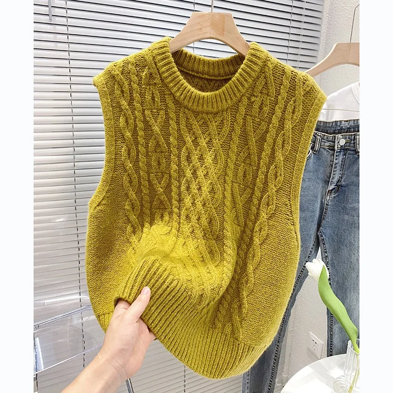 

2023 Autumn Sweater Vest Womens O-Neck Solid Minimalist Korean Style Stylish Chic Casual Feminino Clothing Prevalent Warm