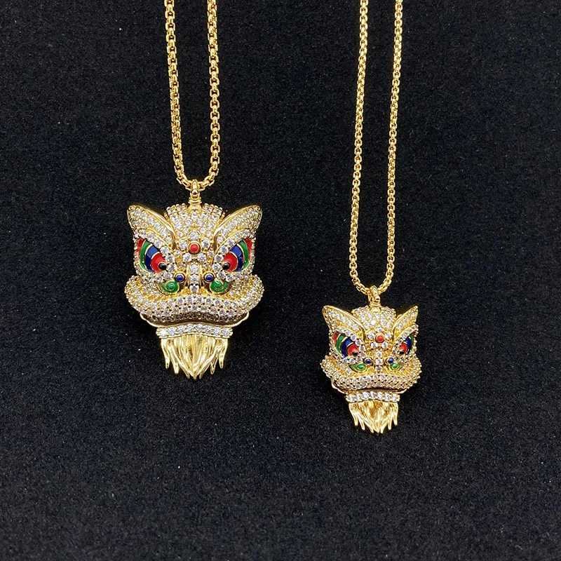 

Hot Chinese wind net red lion pendant necklace plated diamond necklace hip hop lion head necklace for men and women goth kpop