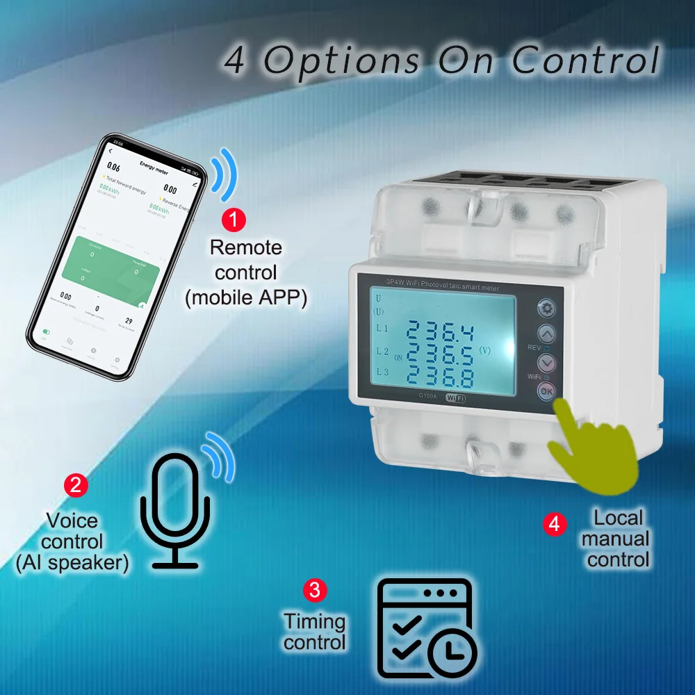 3 Phase 4 Wire 380V 100A Tuya WiFi Smart Bi-Directional Energy Power kWh Meter O