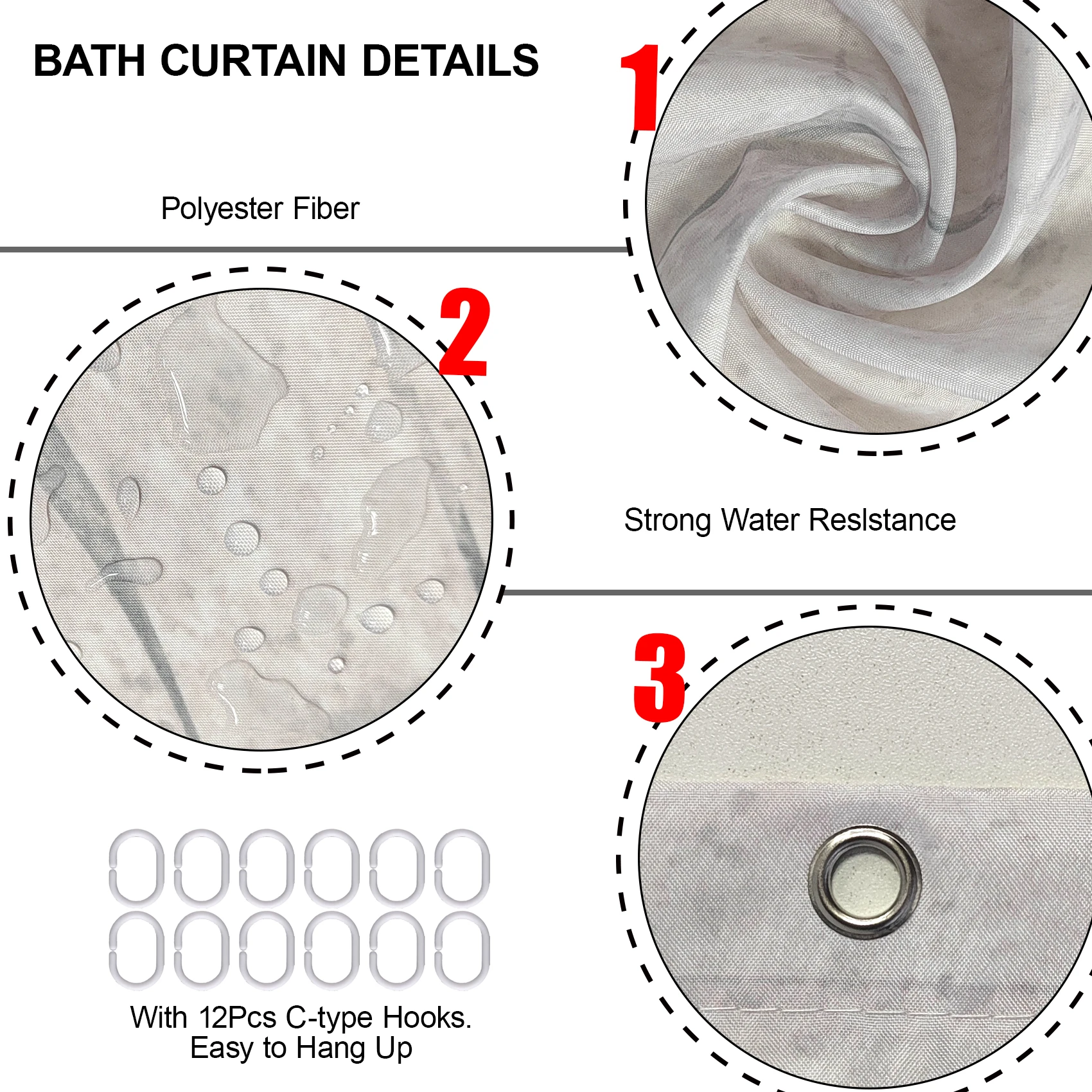 Grey Gold Marble Abstract Modern Bathroom Decoration Waterproof Washable Fabric shower curtains 180 * 180