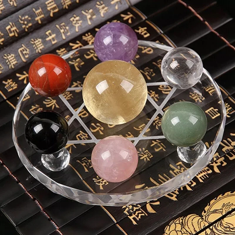 

Fengshui Seven Star Array Natural Color Crystal Ball+Plate Base For Decoration