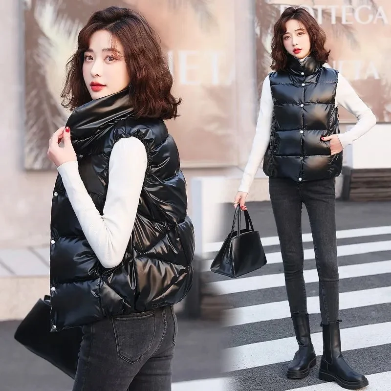 Cotton Padded Puffer Vest Parka New Fashion Stand Collar Sleeveless Warm Chic Jacket Coat Winter Women Soild Thicken Waistcoat