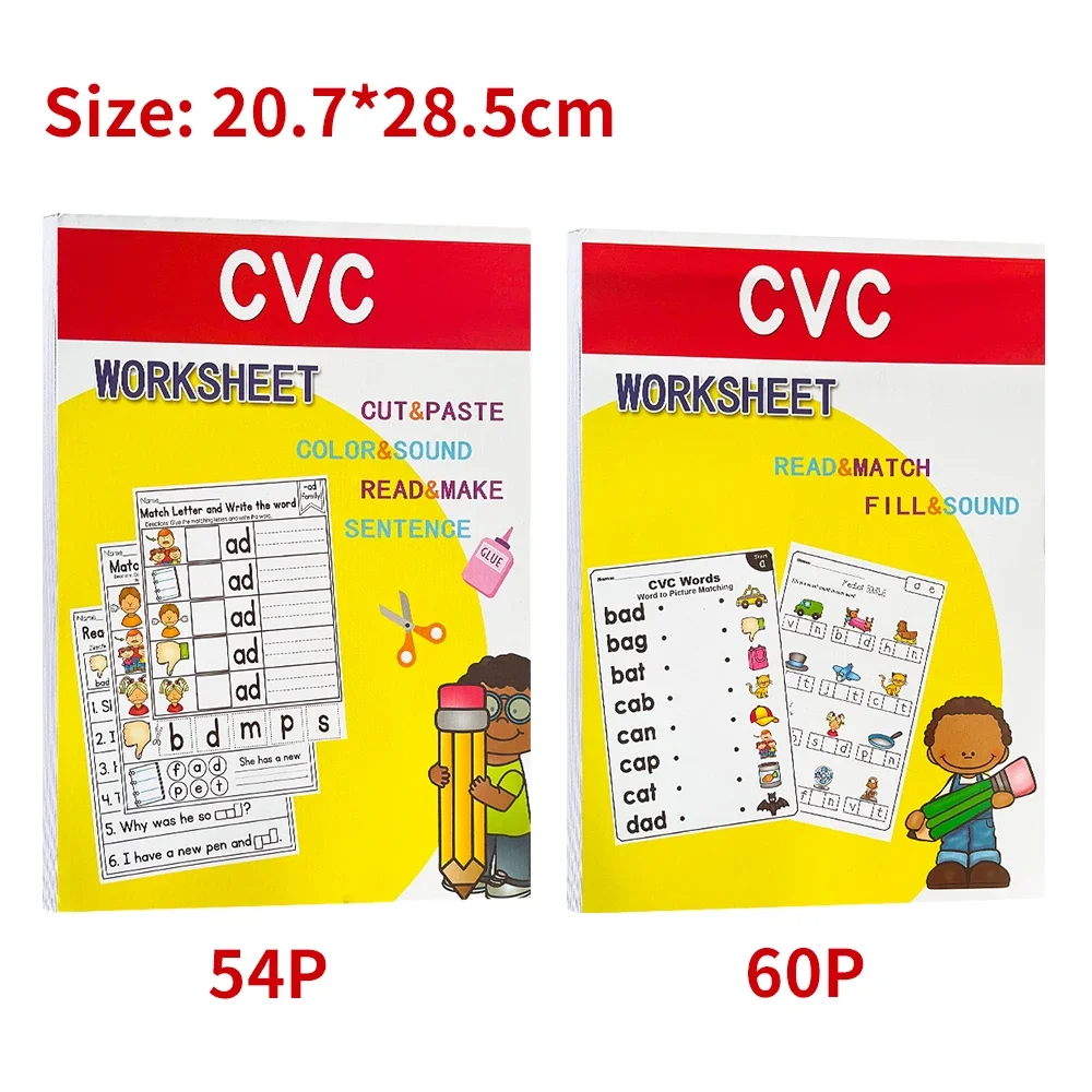 2books English CVC Words Phonics Workbook Language Arts Skills book for Kids children read & match & sound & sentence Worksheet 2