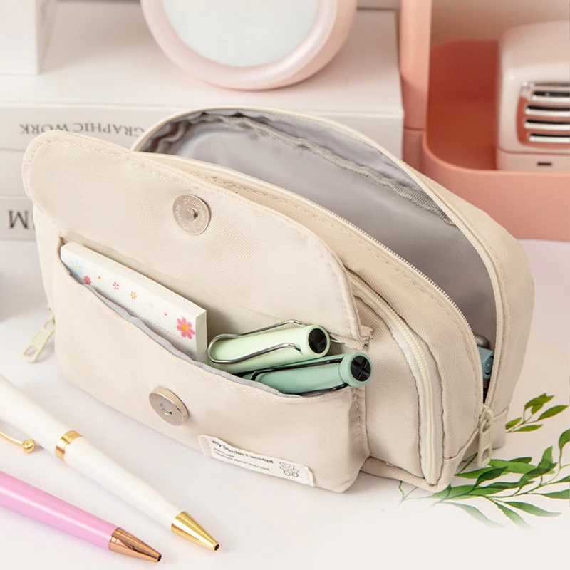 대용량 펜 가방 연필 케이스, 카와이 심플 스타일 연필 파우치, 학교 사무실 문구 정리함 용품, 3 레이어