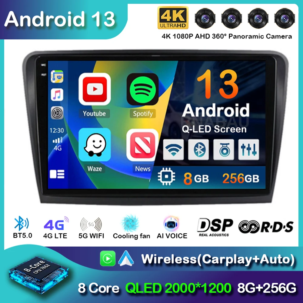 

Android 13 Carplay AutoRadio For Skoda Superb B6 2008-2015 Navigation GPS Car Radio Multimedia Player DSP 2Din Stereo Head Unit