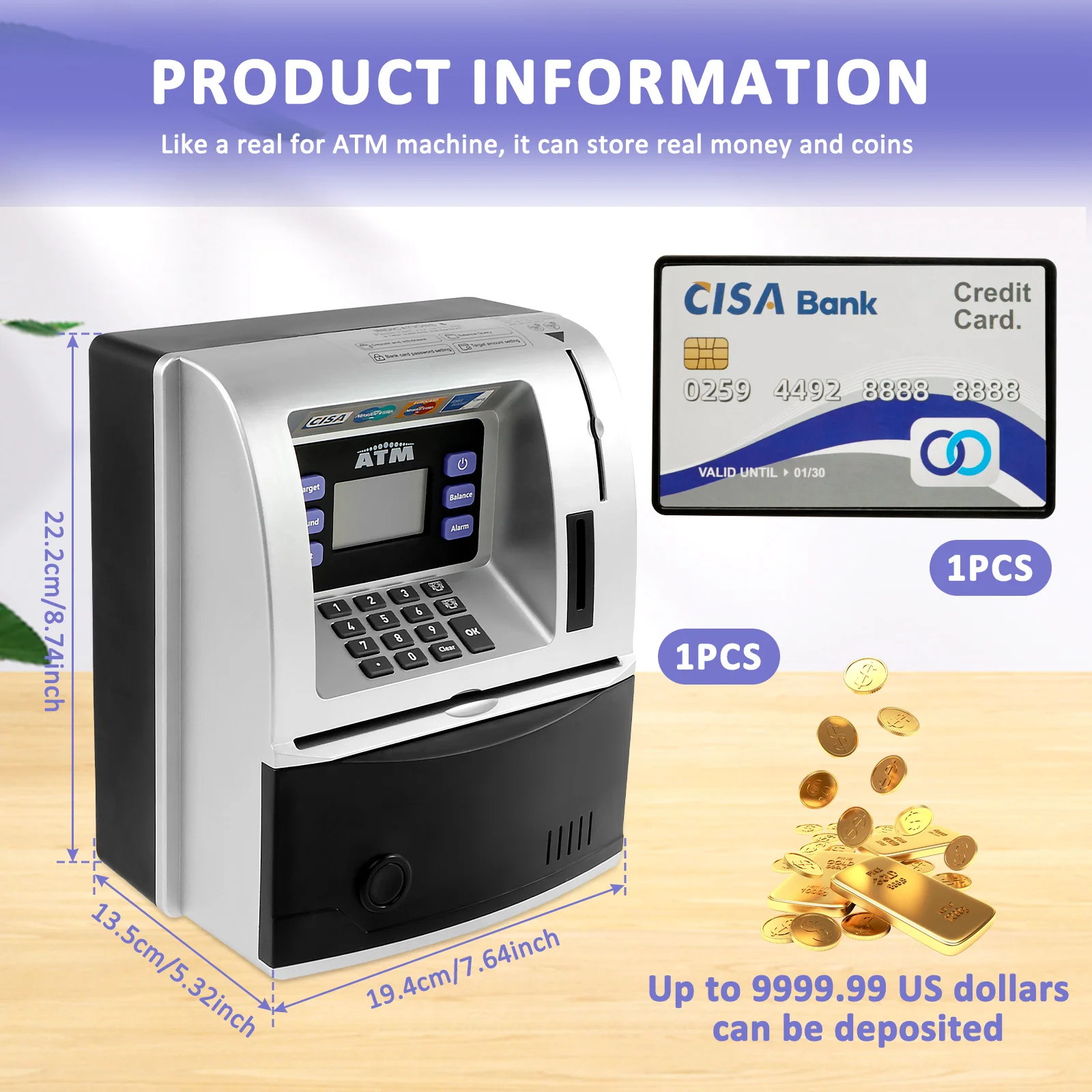 어린이 돈 은행 전자 암호 돼지 저금통 미니 ATM 현금 동전 돈 상자 어린이를위한 생일 장난감 ATM 은행 상자