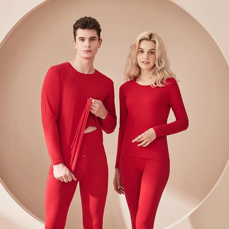 

2022 Autumn And Winter New Solid Color Thermal Underwear Men And Women's Sets Of Autumn Clothes And Pants Bottoming Shirt Round