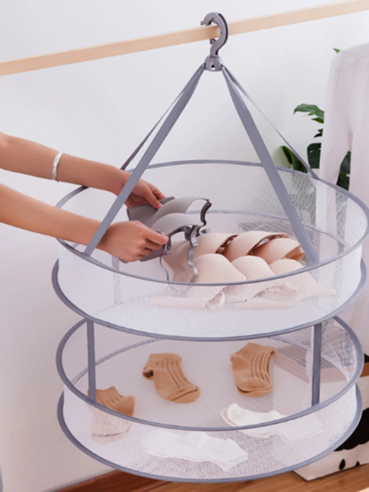 Clothes Drying Basket Hanging Sweater Net Pocket Thickened Anti-Deformation Cardigan Drying Rack Socks Drying Bag Double Layer 3