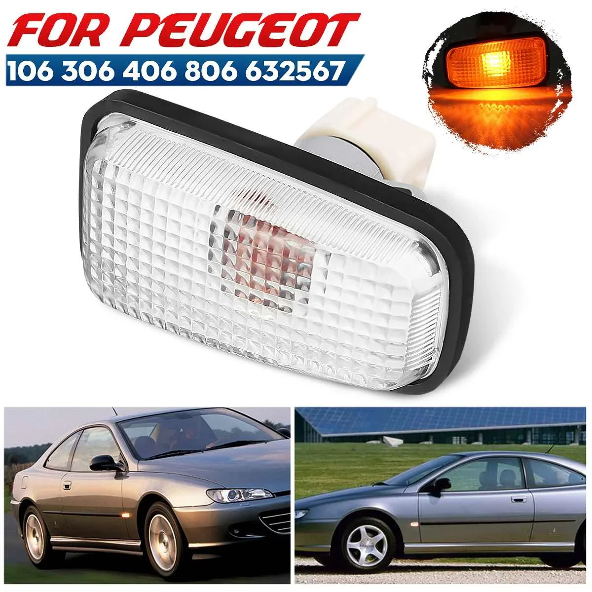 

1/2 шт., 12 В, боковой маркер, лампа для ретранслятора, подходит для Peugeot 106, 306, 406, 806, 632567, детали автомобиля, лампы для указателей поворота