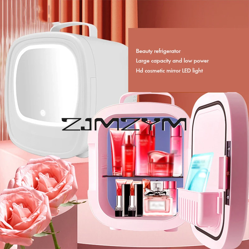 6L Mini Car Refrigerator Mirror Surface Fridge Car Home Dual-use Beauty Refrigerator Facial Mask Cosmetics Cooler With LED Light