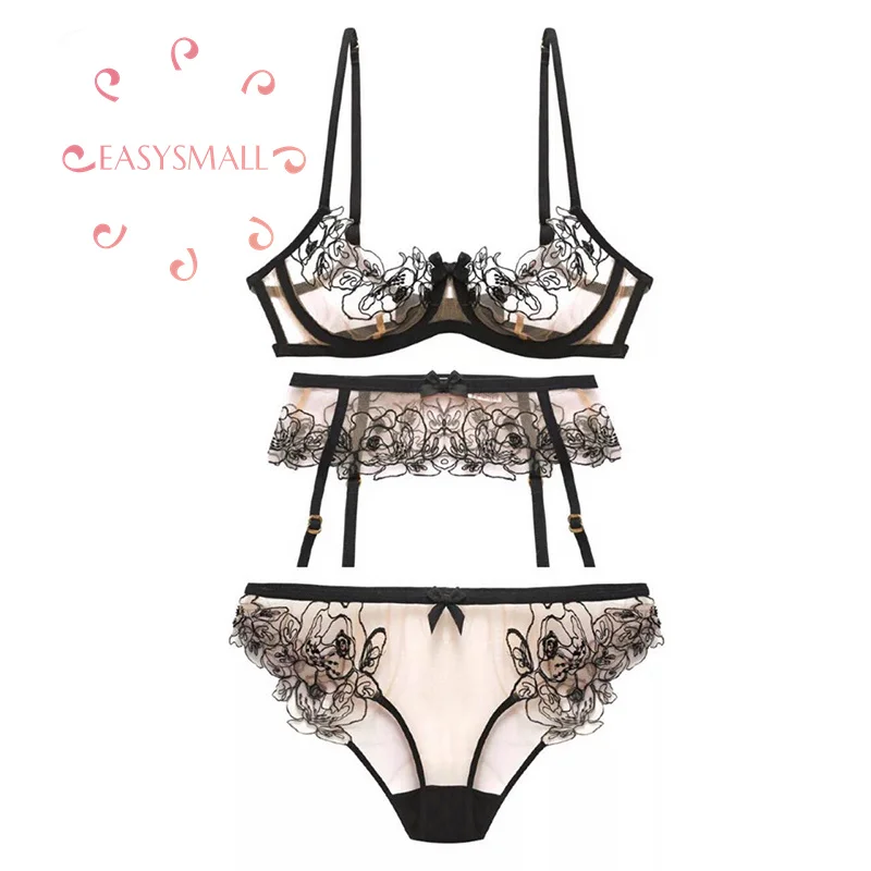 

Easysmall For love lemons Secret agent 2021 European and American high-end customized embroidery sexy perspective underwear bra