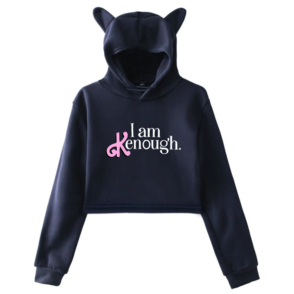 I Am Kenough Merch Pullover Cat Ears Hoodie Long Sleeve Female Crop Top Harajuku Streetwear Women's Clothes
