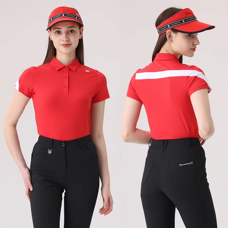 AW Golf Women's Clothing Set Summer Short Sleeved T-shirt Fashion Breathable Top Korean Golf Wear Ladies High-waist Shorts