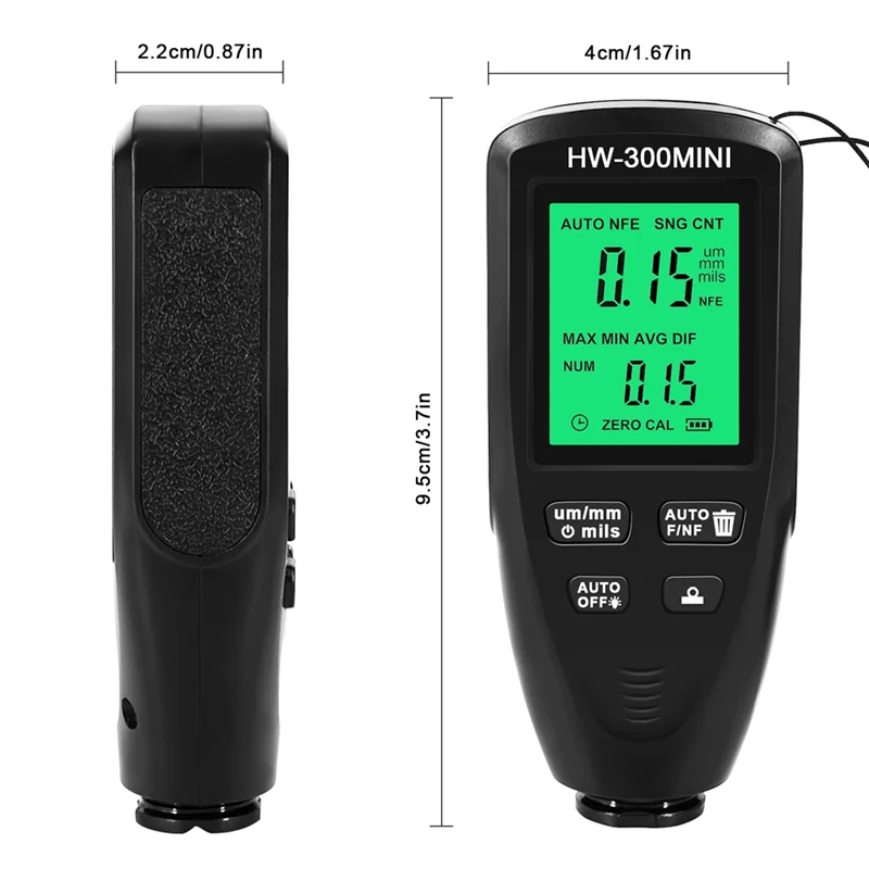 HW300MINI 디지털 두께 게이지 테스터, 자동차 페인트 측정기, 페인트 층 측정 장치 도구, 검정
