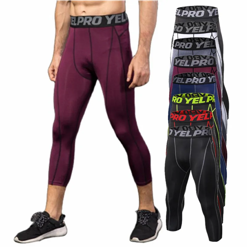 Men 3/4 Cropped Pants Shorts Sport Yoga Fitness Running Workout Training Exercise Perspiration Tight Cycling Compression Legging