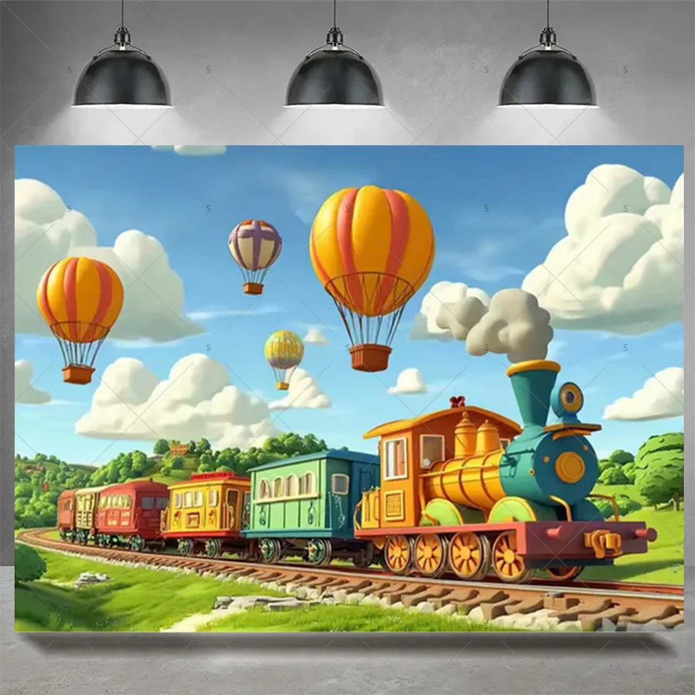 Cartoon Halo Zug Thema Hintergrund Bunte Ballon Geburtstag Party Dekoration Baby Dusche Liefert Banner Fotografie Hintergrund – Detail 19