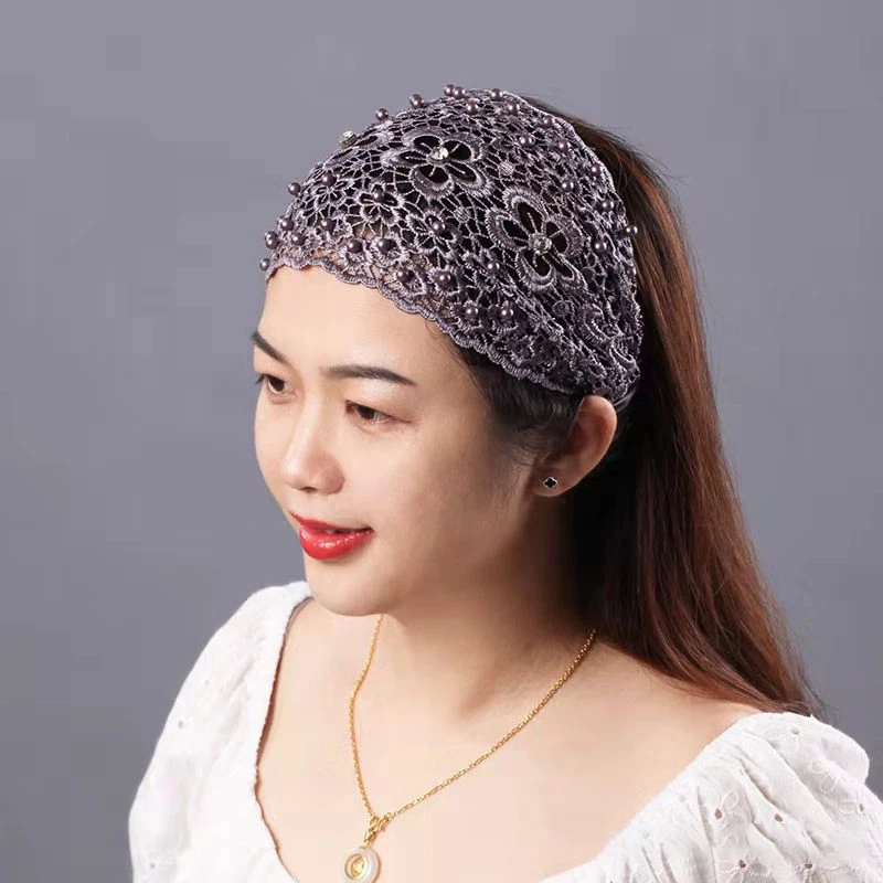 여성용 진주 레이스 자수 헤어밴드, 할로우, 얇고 넓은 챙, 레이스 헤어밴드, 통기성 헤드기어 액세서리