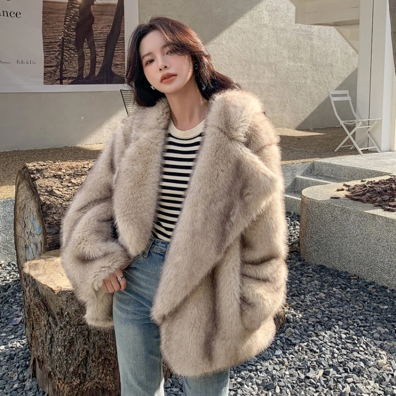 Imitation Fur Coat Women's Clothing Mid Length Loose Comfortable Fashion Large Turn-down Collar Long Sleeve Faux Fox Fur Jackets