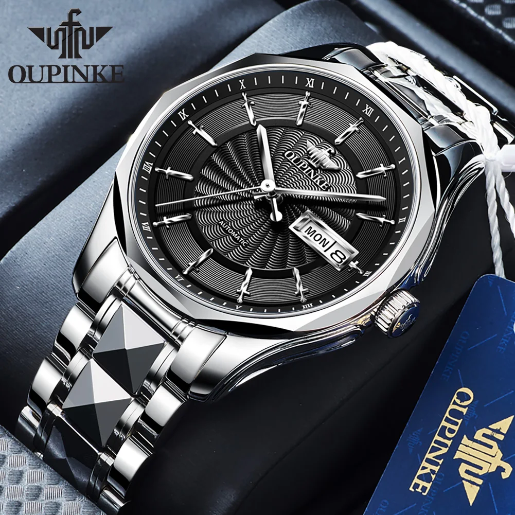 

OUPINKE Brand Luxury Men Automatic Mechanical Watch Tungsten Steel Waterproof Sapphire Crystal Date Week Fashion Wrist Watches