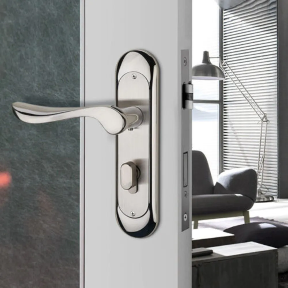 

1 Set of Indoor Lever Wooden Door Lock Safe to Use Double Lock Tongue High Quality Home Lock W/ Non-slip Handle Rust Resistant