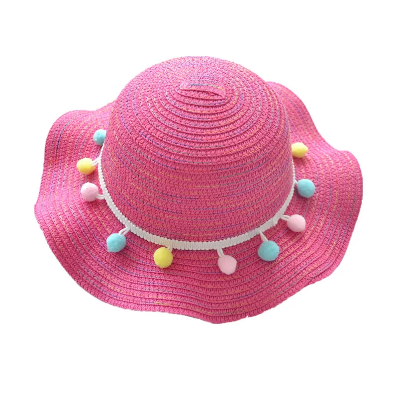 Colorful Balls Sweet Princess Straw Foldable Child Boy Girl Fisherman Hat Travel Vacation Beach Cap Baby Summer Straw Hat XM1