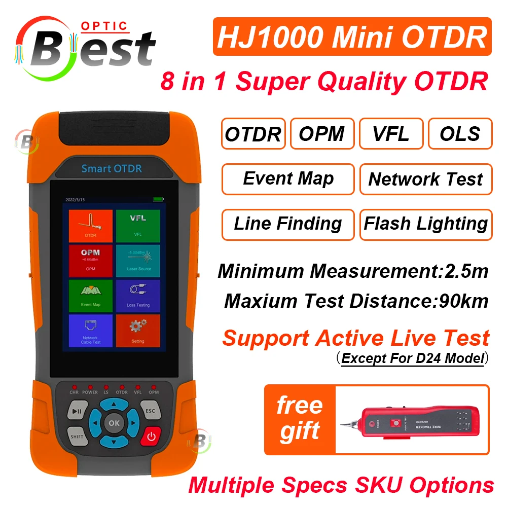 Mini OTDR Multifunctional 24/22db OTDR Active Live Optional Fiber Reflectometer Live Test VFL OLS OPM IOLA Event Map Ethernet