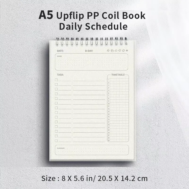 1pc Planner Agenda Spiral A5 Notebook Orari Piano giornaliero Lista delle cose da fare Blocco note 160 pagine di spessore Materiale scolastico per ufficio Cancelleria