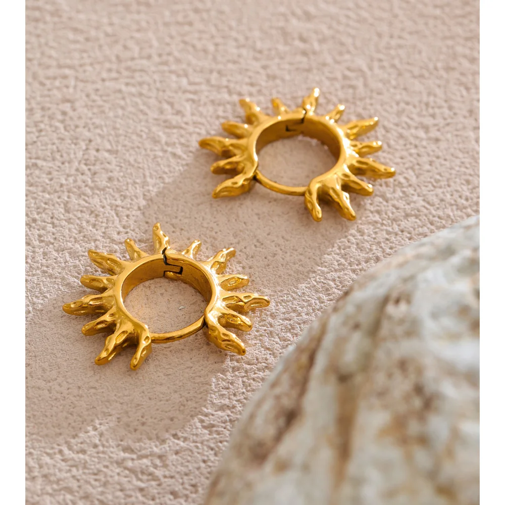 Yhpup Stainless Steel Hammer Metal Sun Hoop Earrings for All Occasions