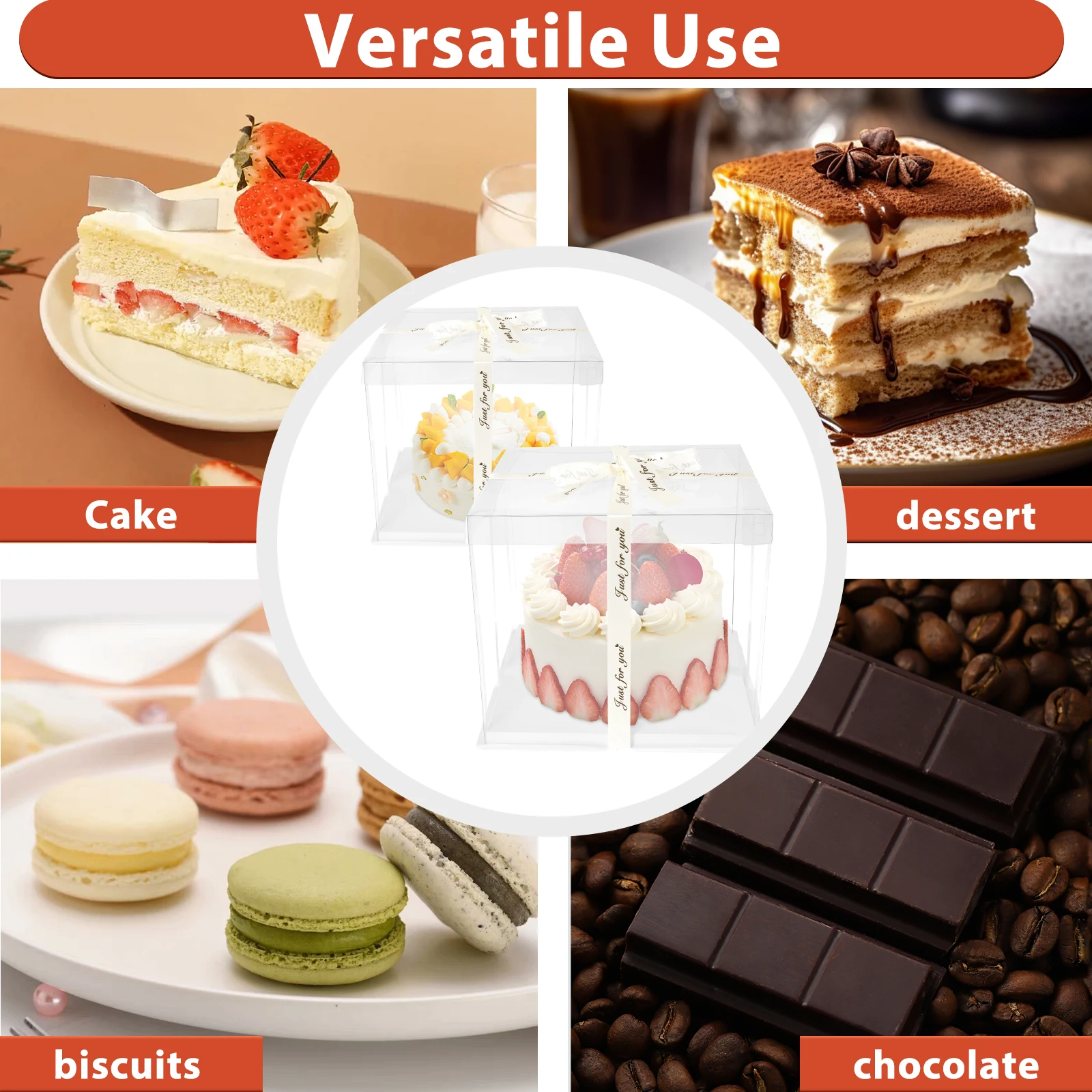 2Pcs Cake Packaging Boxes Wirh Ribbon 12in Transparent Cake Boxes with Base Clear Cake Carrier Transport Container Gift Boxes