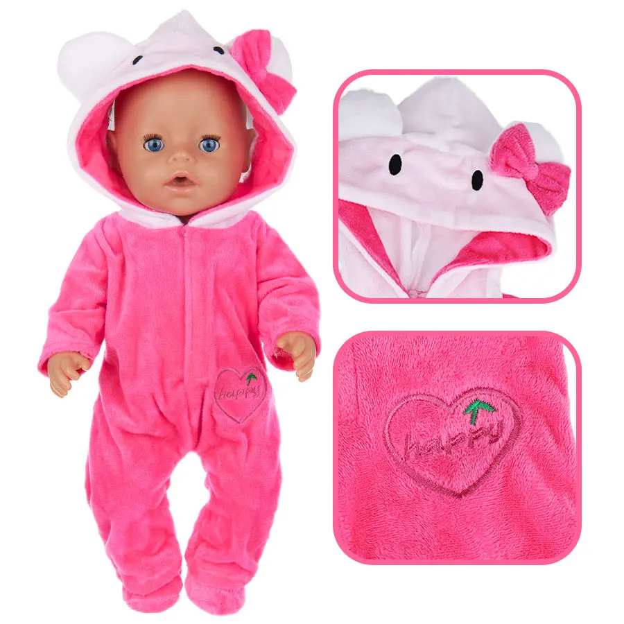18 Zoll 45cm Kawaii Amerikanische Puppenkleidung Set Reborn-Puppe Rosa Blau Rot Katzenkleidung Pyjama Zubehör Babypuppenkleidung Mädchengeschenk – Detail 5
