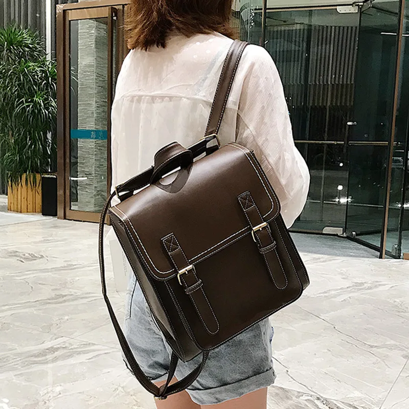 Vintage Backpack Female Pu Leather Bag Women's Backpack Fashion School Bag for Girls High Quality Leisure Shoulder Bag