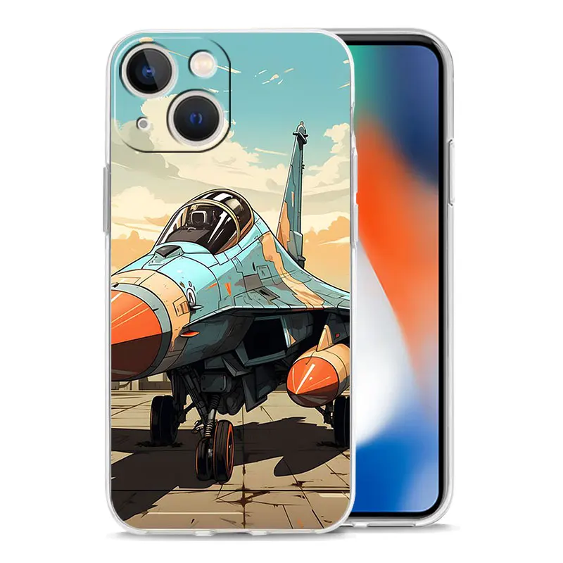 Clear Shockproof Silicone TPU Phone Case with Fighter Plane Design