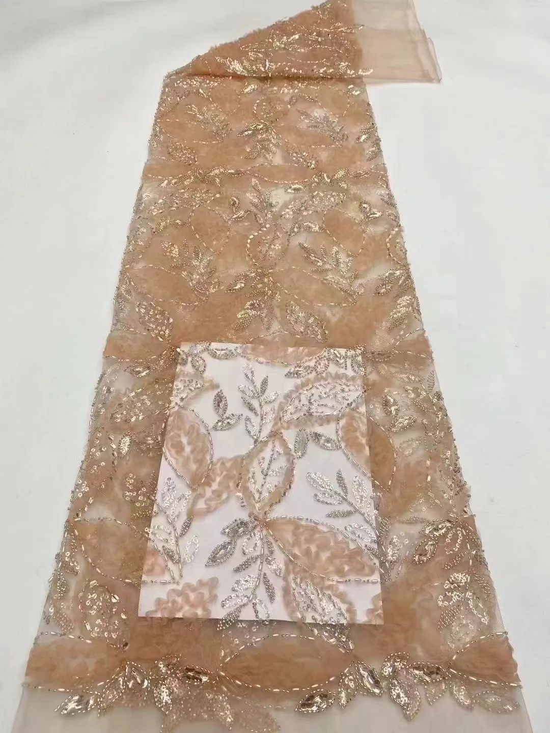 

2024 African Nigerian Sequin Lace Mesh Beaded Fabric Embroidery For Women Wedding Dresses 5Yards Fabrics Tulle